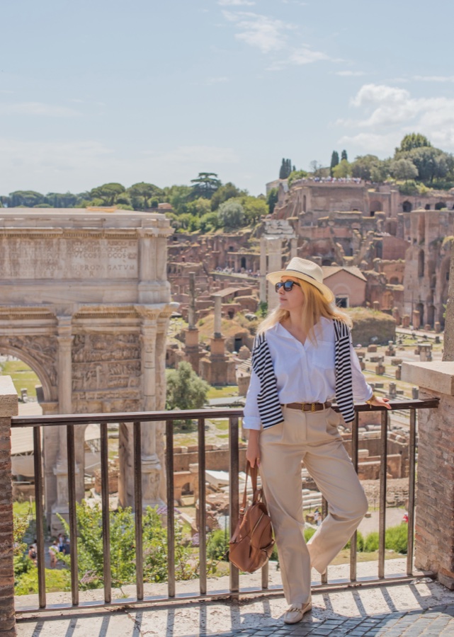 A traveller visiting the Roman Forum